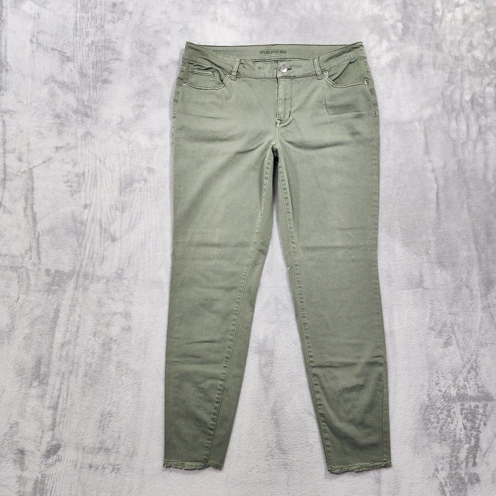 Maurices‎ Jeans Womens L Green Mid Rise Skinny Lace Up Fringe Ankle Stretch